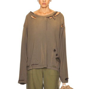 Acne Studios Distressed Gray Embroidered Crewneck Sweater Size S